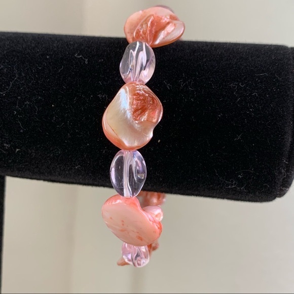 Jewelry - Purple & Pink Stone and Bead Elastic Bracelet